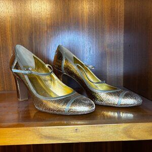 J. Crew gold metallic Mary Jane chunky heel